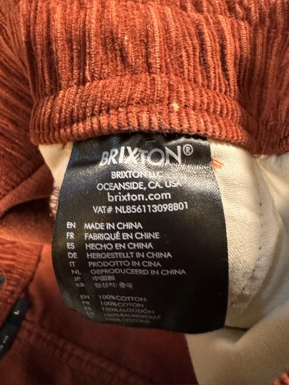Brixton men’s maroon corduroy drawstring 8 inch inseam shorts size large